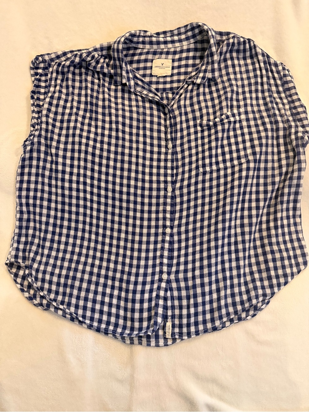 American Eagle Outfitters Blue Gingham Button-Down  cap Sleeve Shirt size XXL